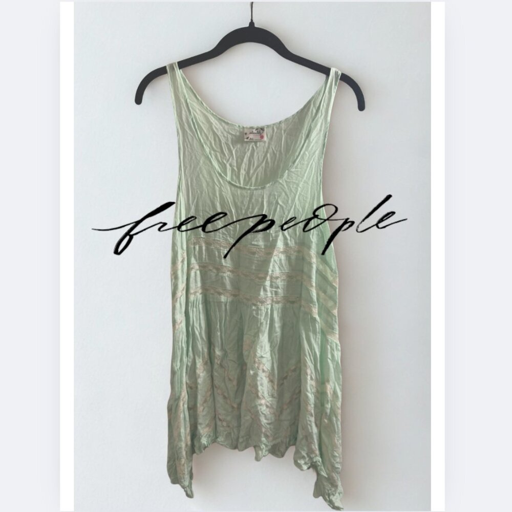 s| Free People Intimately “Voile & Lace Trapeze Slip” Mint & White Polka Dots